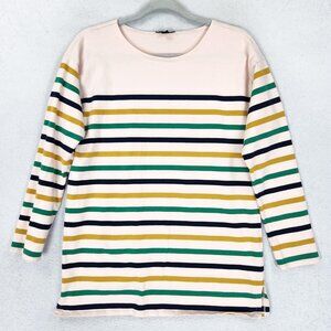 J Crew Shirt Womens Small Pink Green Striped 3/4 Sleeve Cotton Casual Tunic